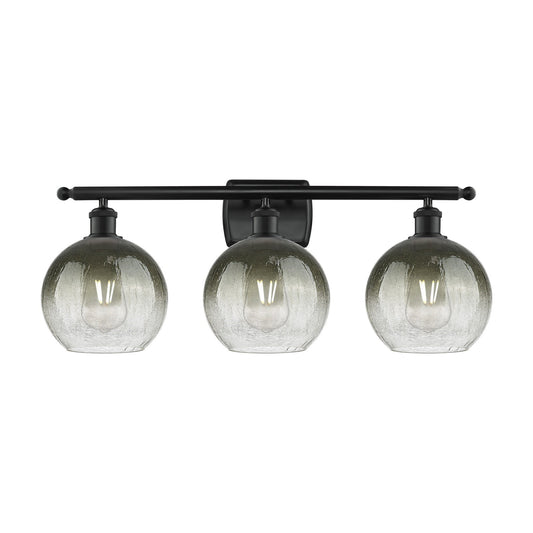 Innovations Brookhaven Globe 28in 3-Light Bath Vanity | Industrial Matte Black Steel and Slate Glass | Bathroom Vanity Lighting | Model 516-3W-BK-G483-8SL
