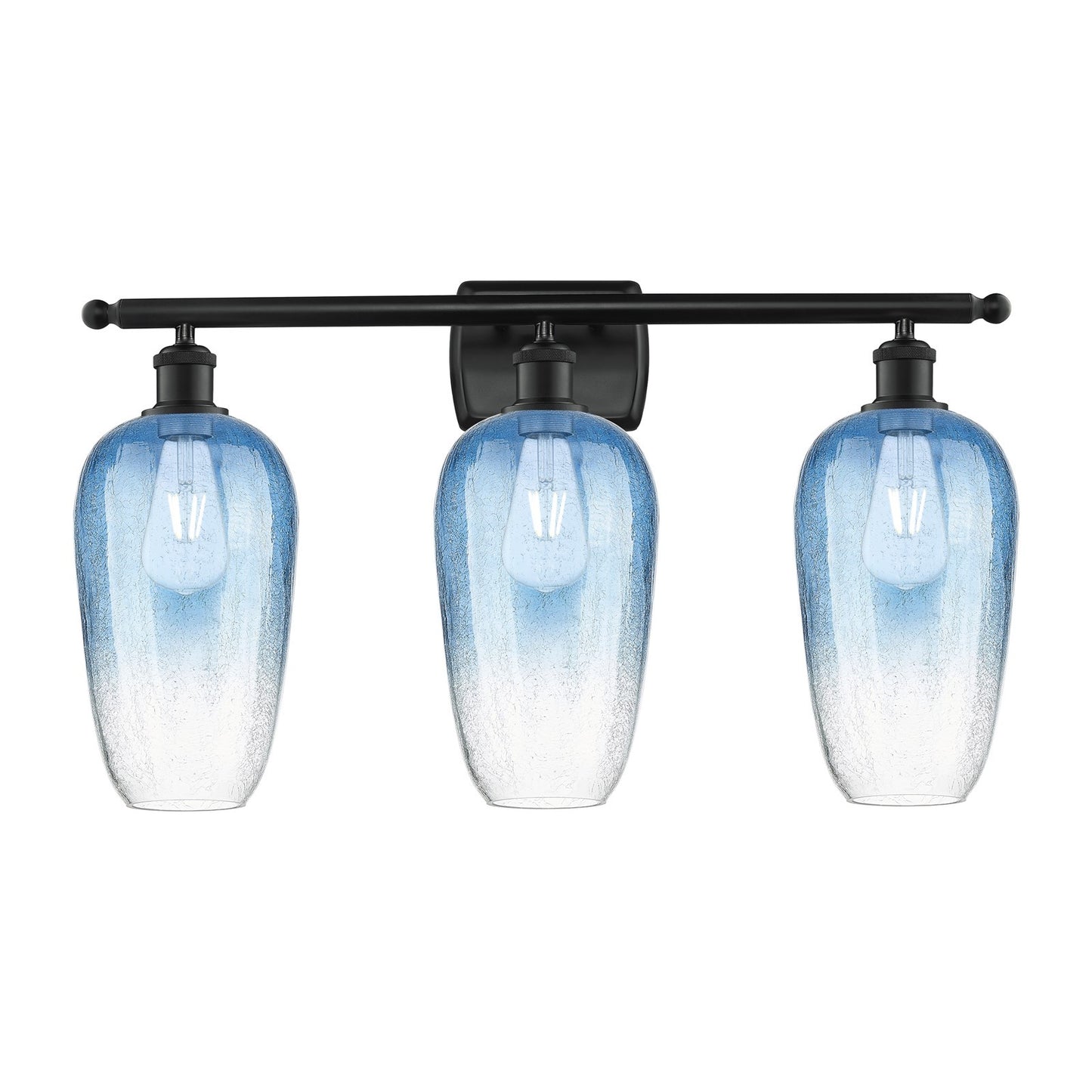Innovations Brookhaven Flute 27in 3-Light Bath Vanity | Industrial Matte Black Steel and Sapphire Blue Glass | Bathroom Vanity | Model 516-3W-BK-G484-7SB