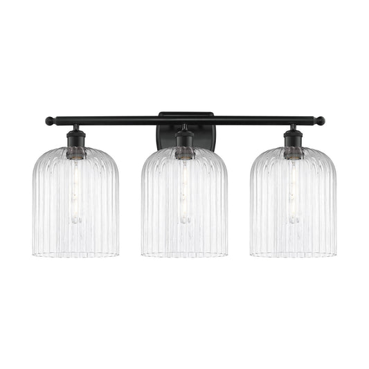 Innovations Bridal Veil 25in 3-Light Bath Vanity | Art Nouveau Matte Black Steel and Clear Ribbed Glass | Bathroom & Powder | Model 516-3W-BK-G559-8CL