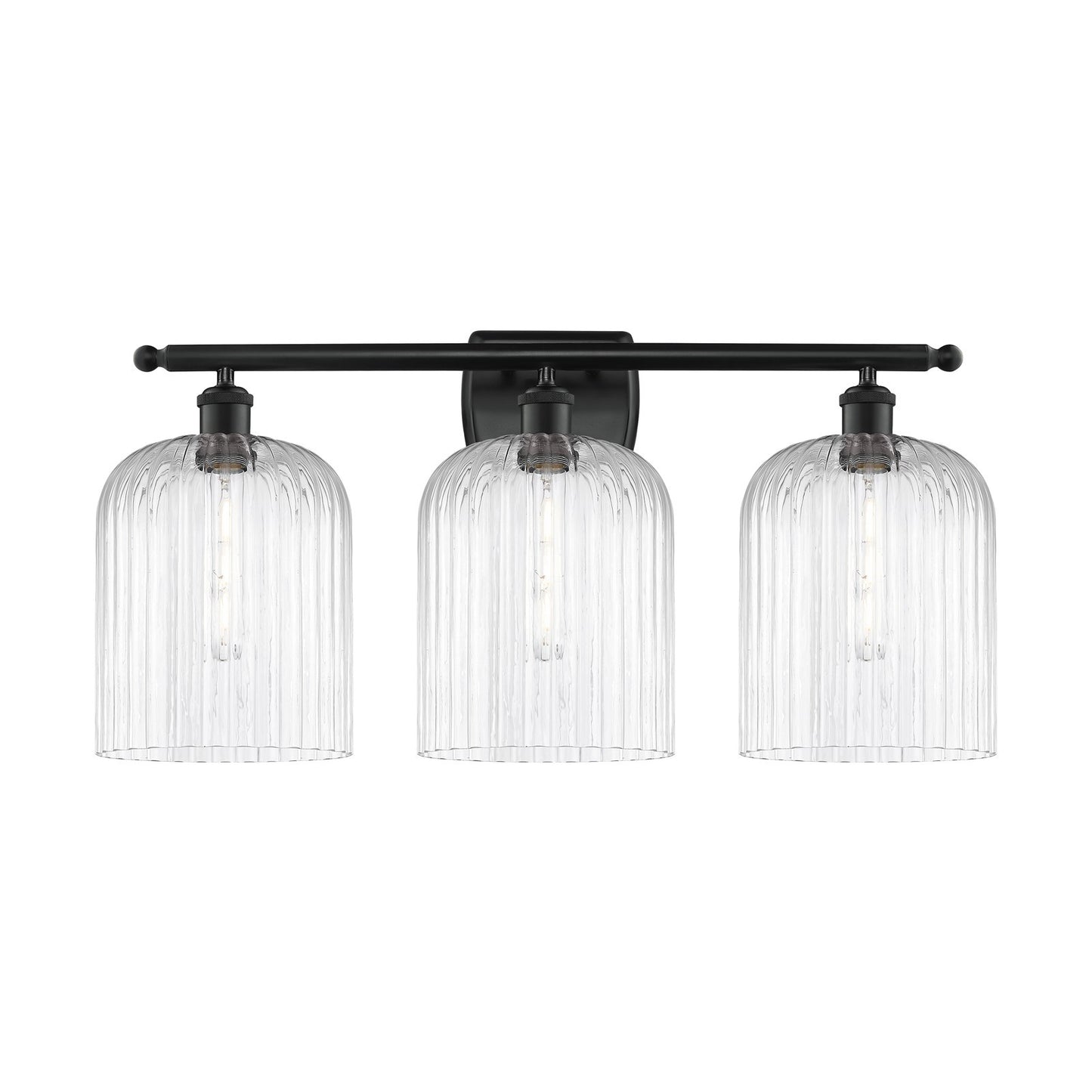 Innovations Bridal Veil 25in 3-Light Bath Vanity | Art Nouveau Matte Black Steel and Clear Ribbed Glass | Bathroom & Powder | Model 516-3W-BK-G559-8CL