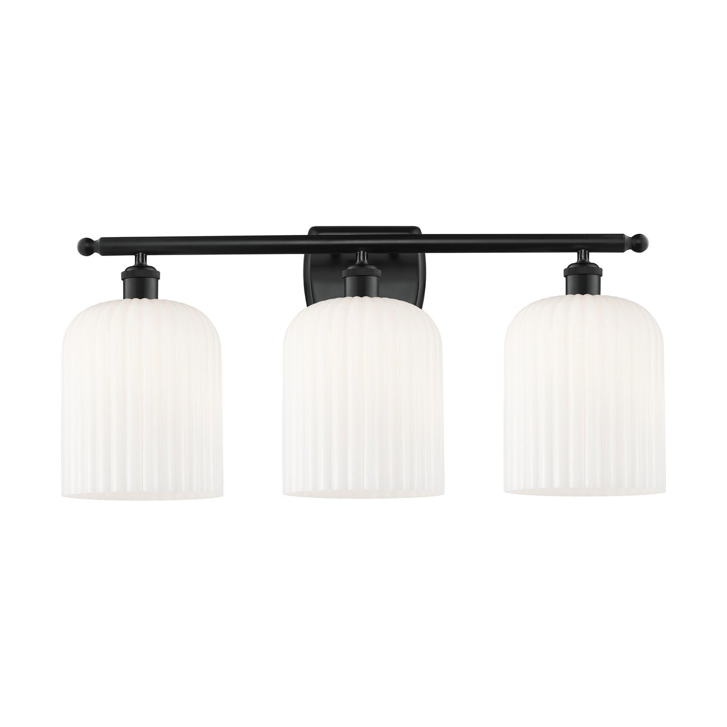 Innovations Bridal Veil 25in 3-Light Bath Vanity Light | Industrial Matte Black Steel and Gloss White Ribbed Glass | Bathroom | Model 516-3W-BK-G559-8GWH