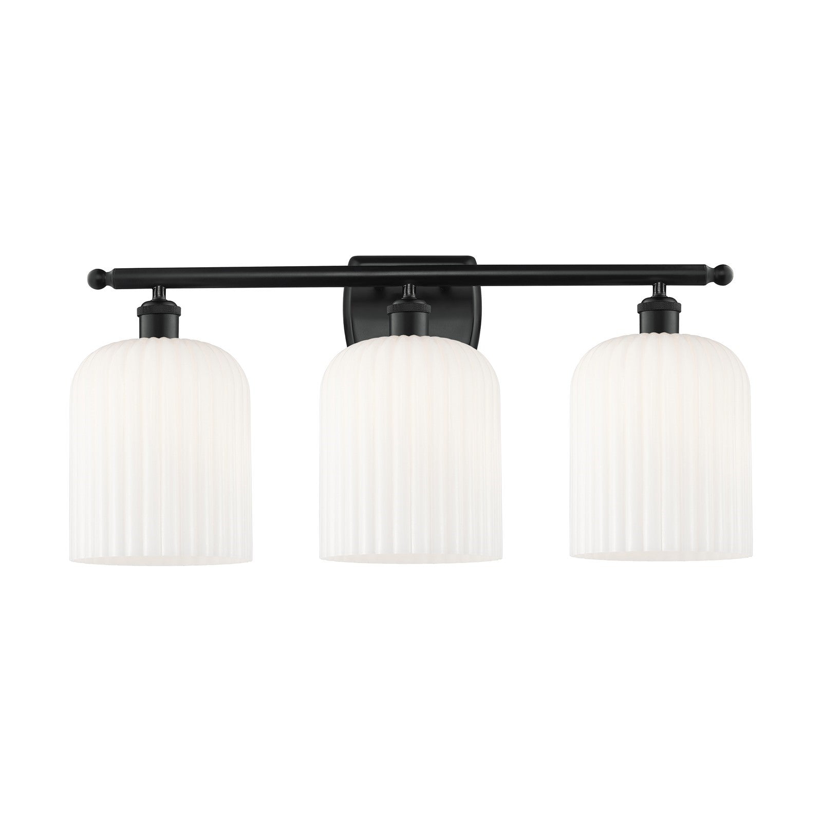 Innovations Bridal Veil 25in 3-Light Bath Vanity Light | Industrial Matte Black Steel and Gloss White Ribbed Glass | Bathroom | Model 516-3W-BK-G559-8GWH