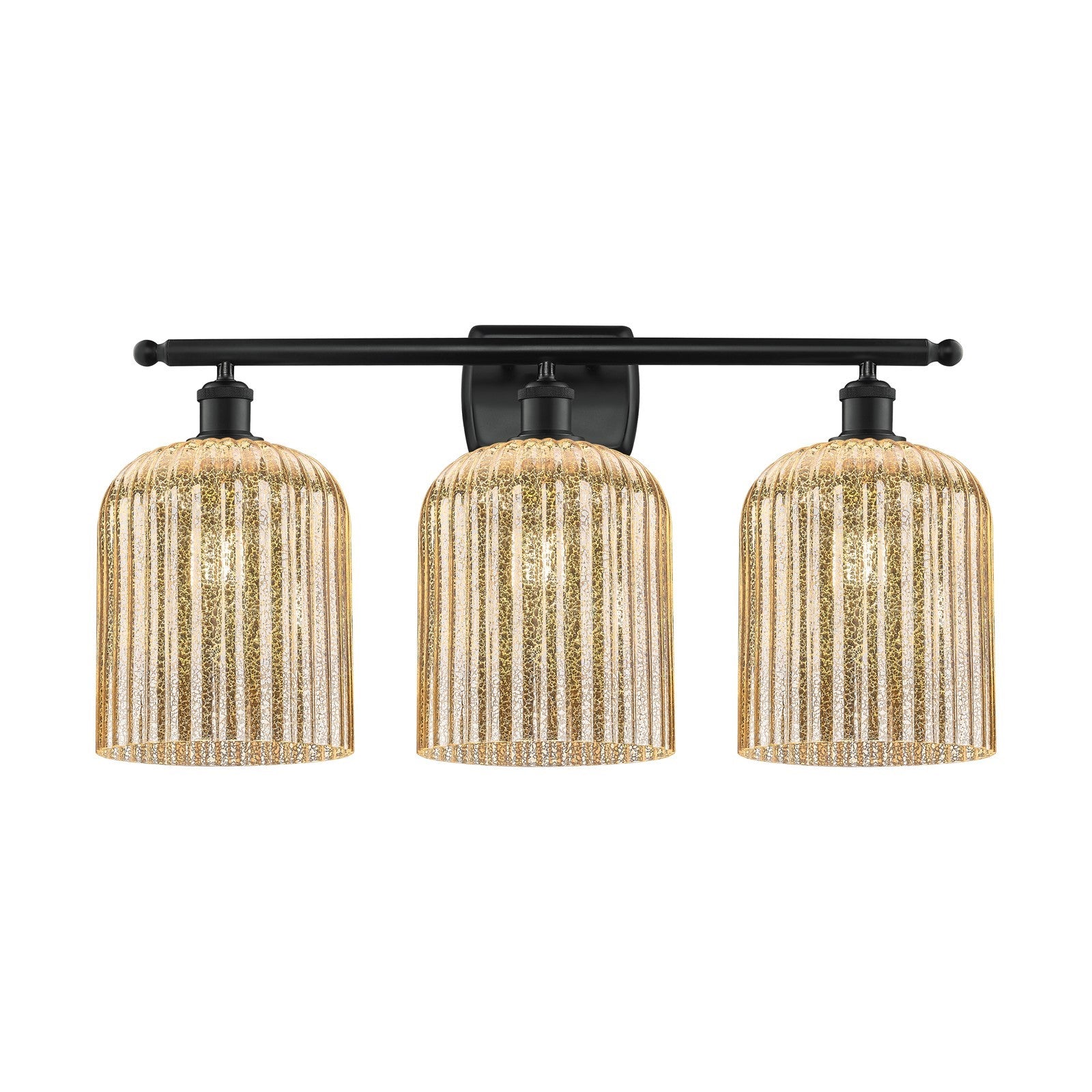 Innovations Bridal Veil 25in 3-Light Bath Vanity Light | Art Nouveau Matte Black Steel and Mercury Ribbed Glass | Bathroom | Model 516-3W-BK-G559-8ME