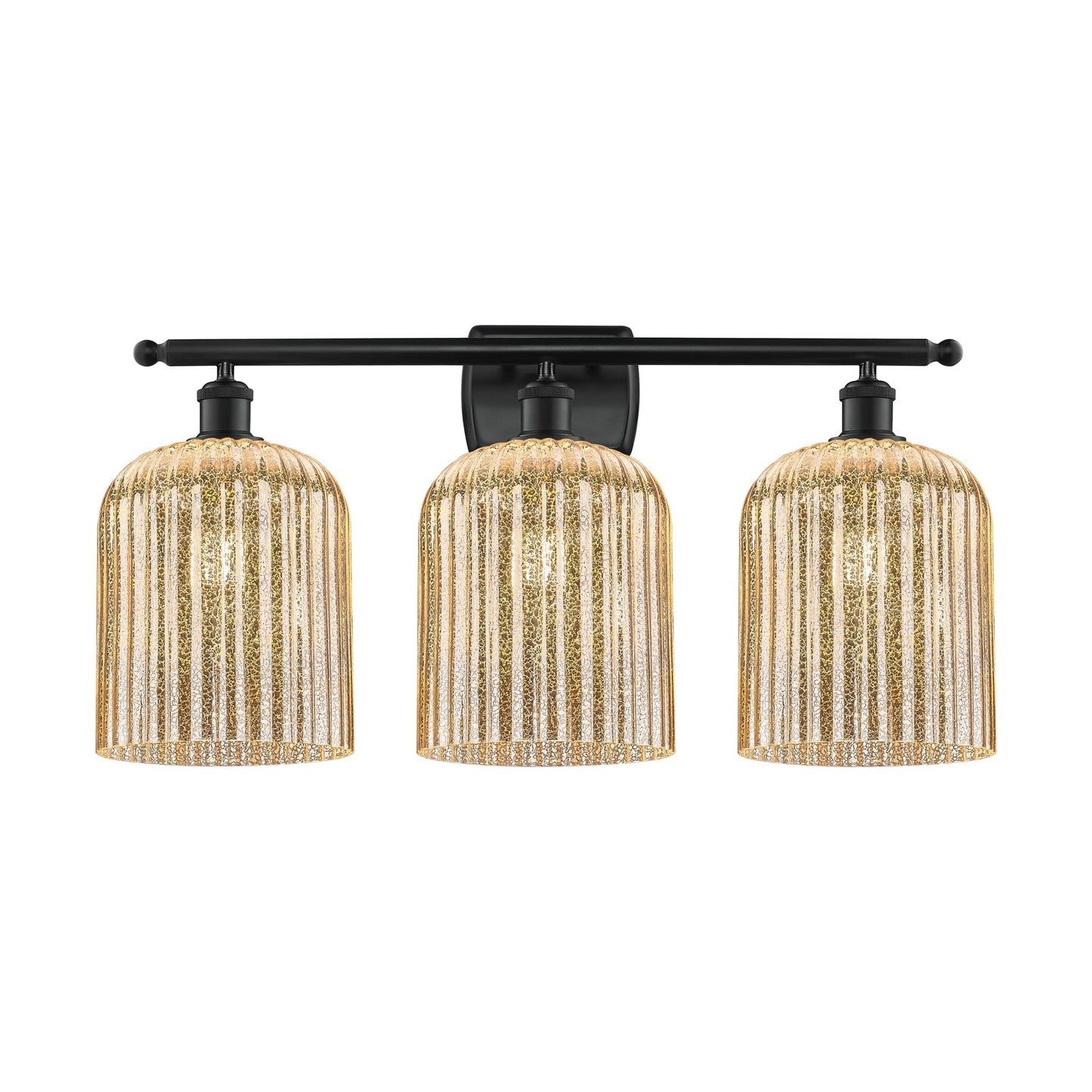 Innovations Bridal Veil 25in 3-Light Bath Vanity Light | Art Nouveau Matte Black Steel and Mercury Ribbed Glass | Bathroom | Model 516-3W-BK-G559-8ME