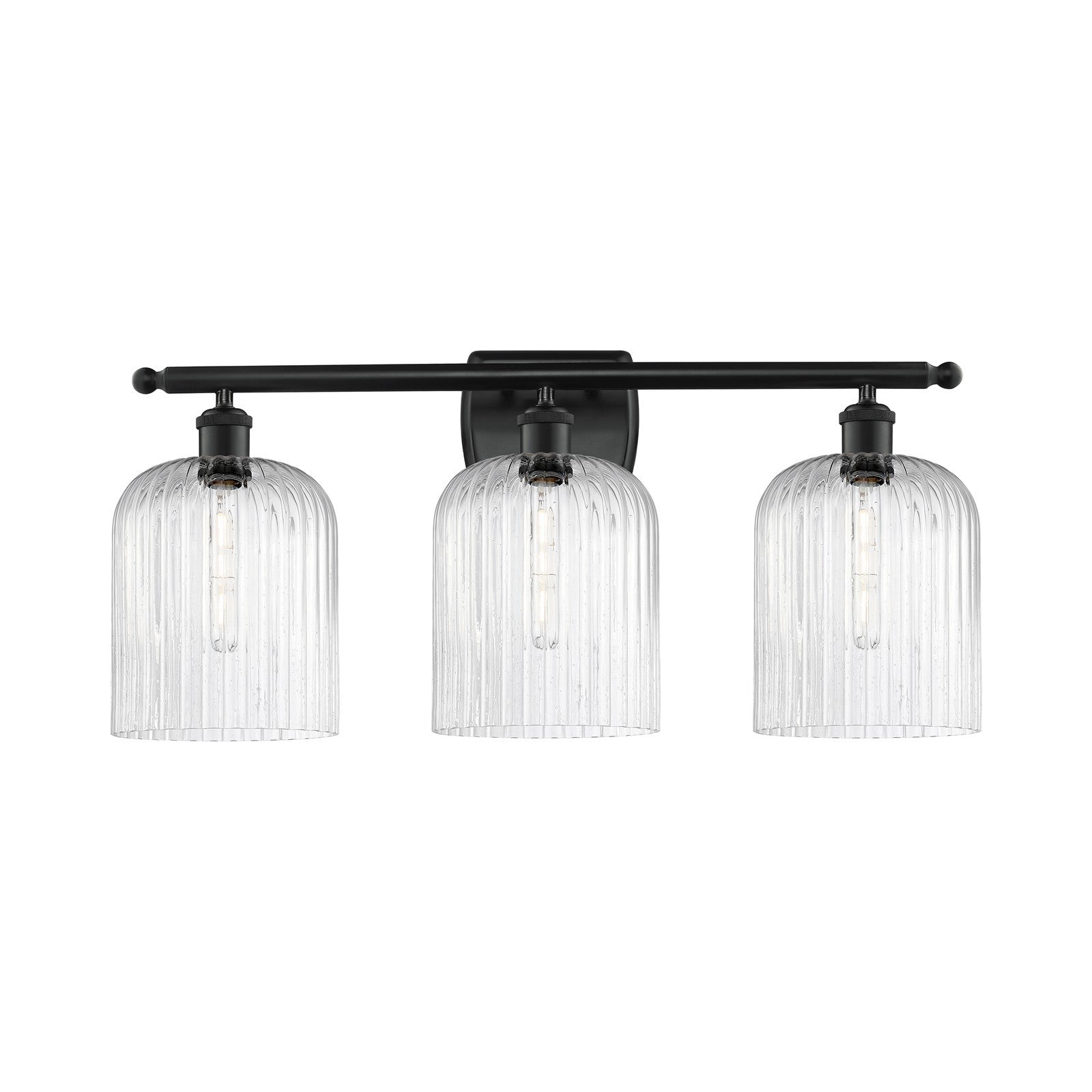 Innovations Bridal Veil 25in 3-Light Bath Vanity Light | Industrial Matte Black Steel and Seedy Ribbed Glass | Bathroom & | Model 516-3W-BK-G559-8SDY