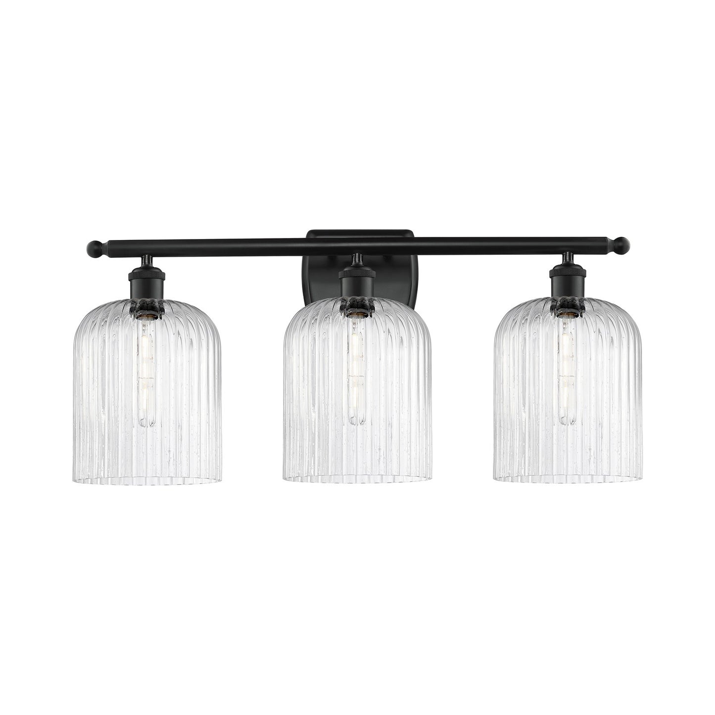 Innovations Bridal Veil 25in 3-Light Bath Vanity Light | Industrial Matte Black Steel and Seedy Ribbed Glass | Bathroom & | Model 516-3W-BK-G559-8SDY