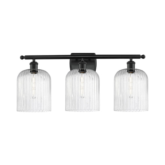 Innovations Bridal Veil 25in 3-Light Bath Vanity Light | Industrial Matte Black Steel and Seedy Ribbed Glass | Bathroom & | Model 516-3W-BK-G559-8SDY