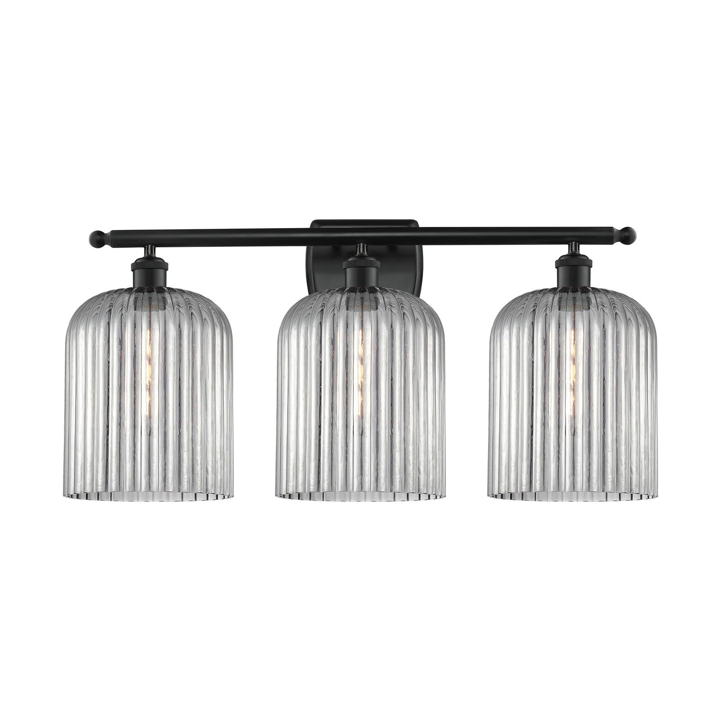 Innovations Bridal Veil 25in 3-Light Bath Vanity Light | Art Nouveau Matte Black Steel and Light Smoke Ribbed Glass | Bathroom | Model 516-3W-BK-G559-8SM