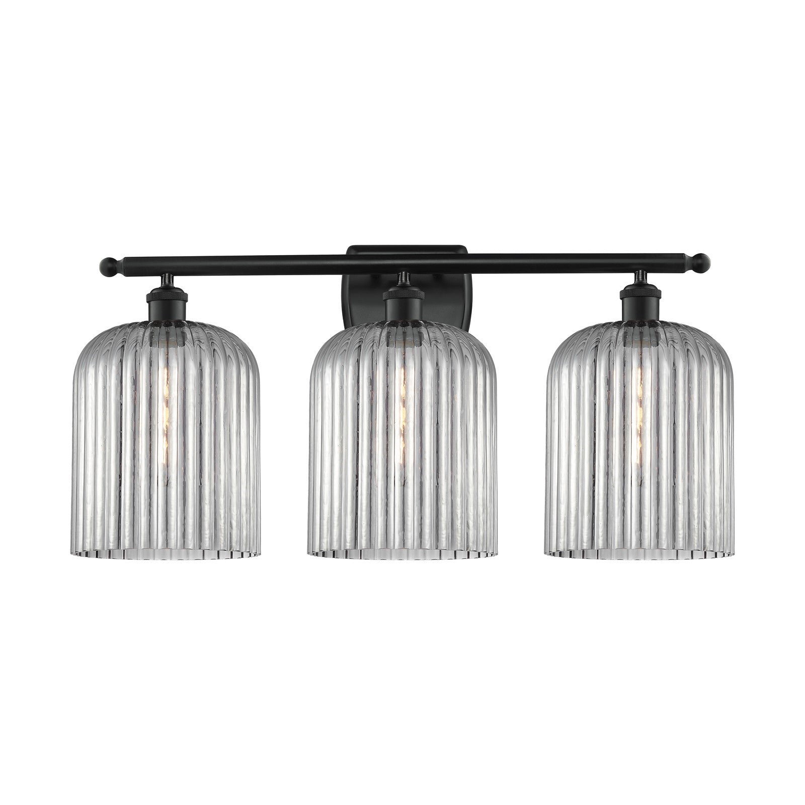 Innovations Bridal Veil 25in 3-Light Bath Vanity Light | Art Nouveau Matte Black Steel and Light Smoke Ribbed Glass | Bathroom | Model 516-3W-BK-G559-8SM