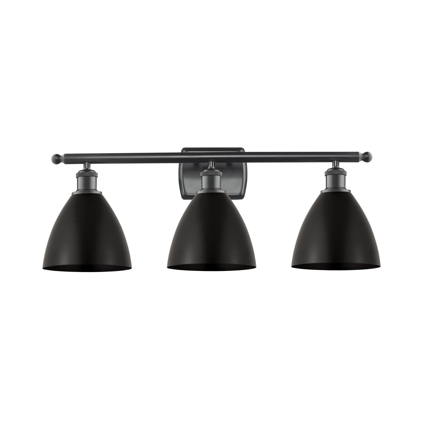 Innovations Bristol 28in 3-Light Bath Vanity Light | Industrial Matte Black Steel and Cast Brass with Matte Black Metal Cone | Model 516-3W-BK-MBD-75-BK