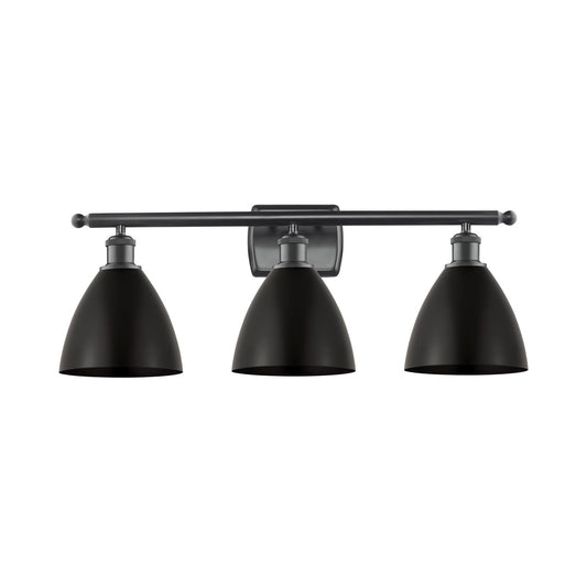 Innovations Bristol 28in 3-Light Bath Vanity Light | Industrial Matte Black Steel and Cast Brass with Matte Black Metal Cone | Model 516-3W-BK-MBD-75-BK
