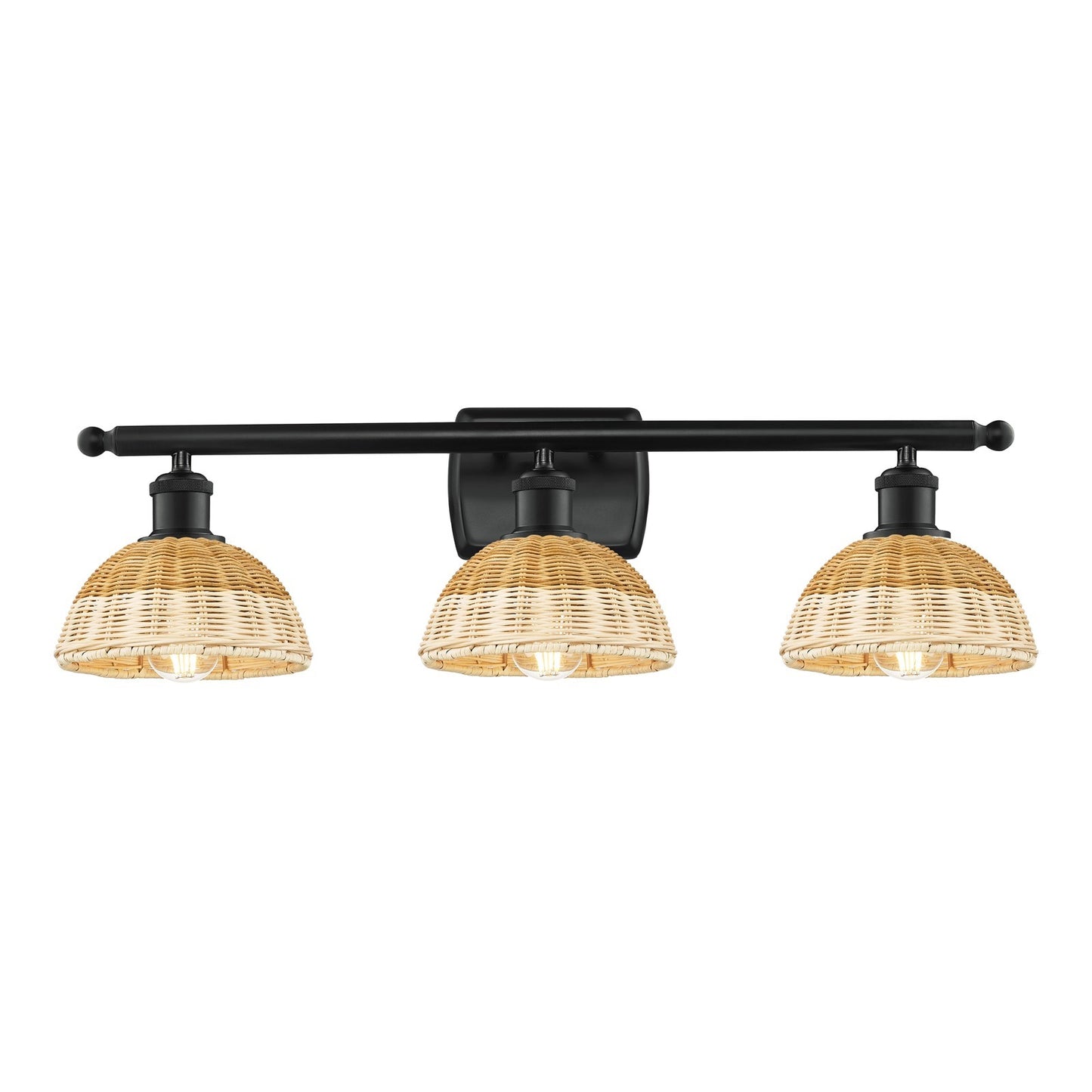 Innovations Bristol Natural II 28in 3-Light Bath Vanity Light | Industrial Matte Black Steel and Natural Fiber Shade | Model 516-3W-BK-NBD2-75-NAT