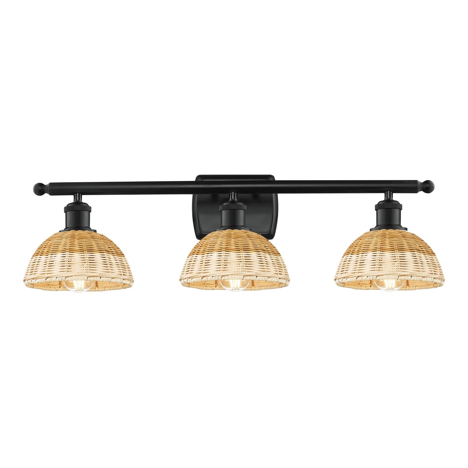 Innovations Bristol Natural II 28in 3-Light Bath Vanity Light | Industrial Matte Black Steel and Natural Fiber Shade | Model 516-3W-BK-NBD2-75-NAT