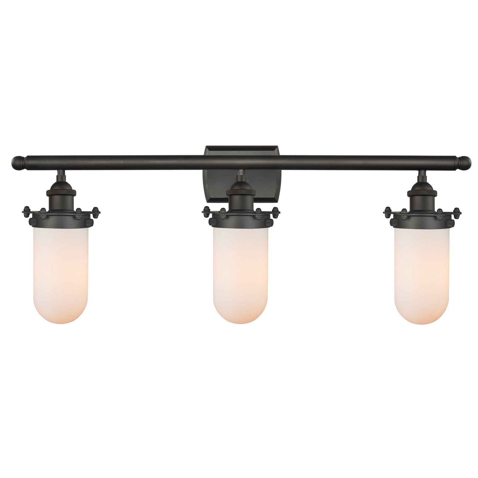 Innovations Kingsbury 24in 3-Light Bath Vanity Light | Industrial Oil Rubbed Bronze and Matte White Glass | Bathroom Vanity | Model 516-3W-OB-CE231-W
