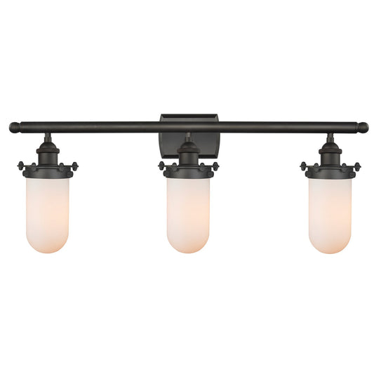 Innovations Kingsbury 24in 3-Light Bath Vanity Light | Industrial Oil Rubbed Bronze and Matte White Glass | Bathroom Vanity | Model 516-3W-OB-CE231-W
