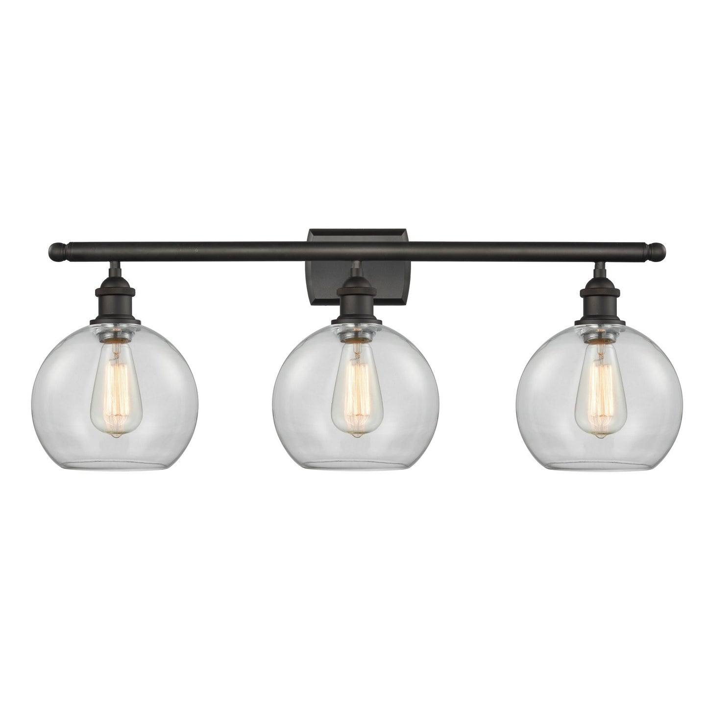 Innovations Athens 28in 3-Light Bath Vanity | Industrial Oil Rubbed Bronze Steel and Clear Glass | Bathroom & Powder Room | Model 516-3W-OB-G122-8-LED