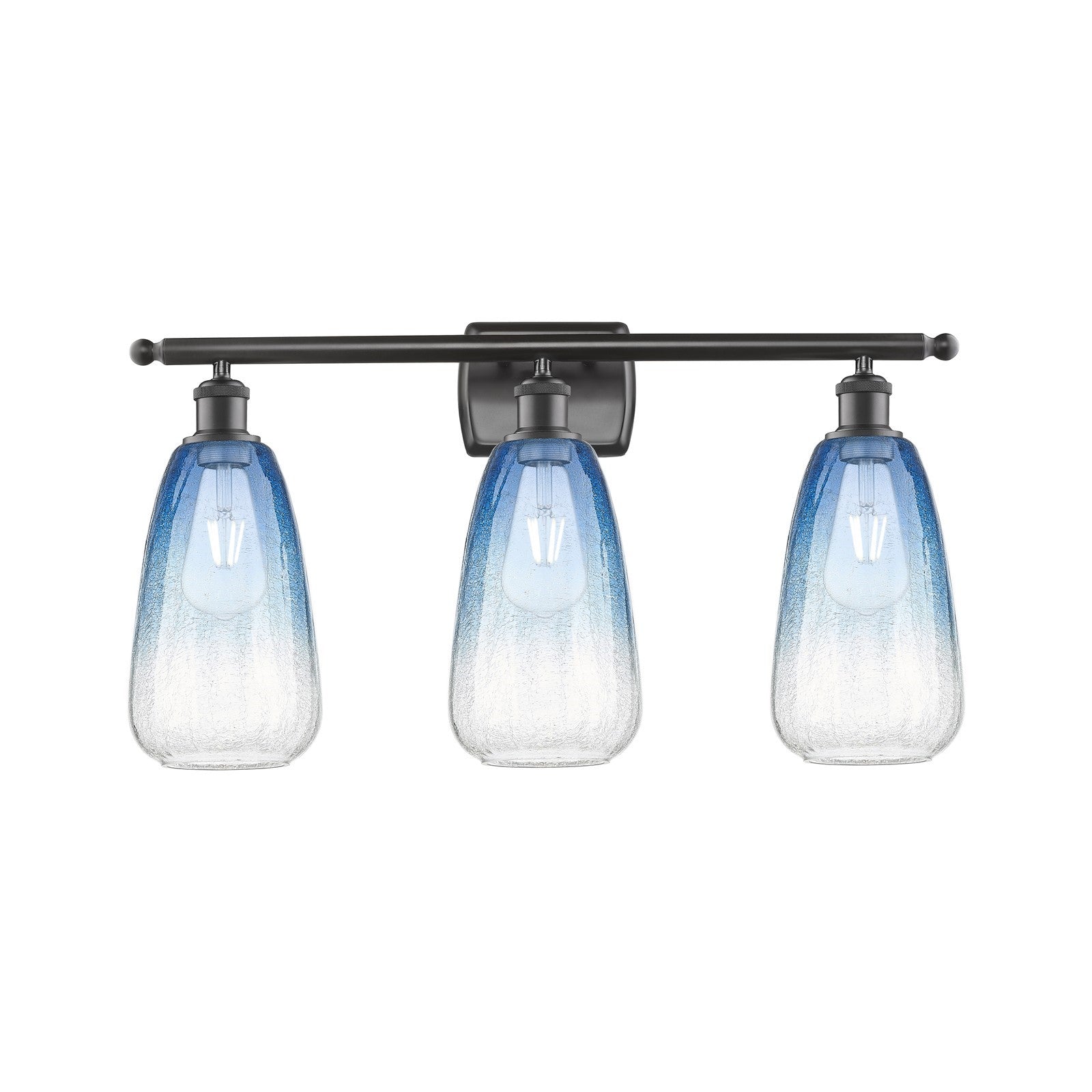 Innovations Brookhaven Almond 26in 3-Light Bath Vanity Light | Industrial Oil Rubbed Bronze and Sapphire Blue Glass | Bathroom | Model 516-3W-OB-G480-6SB