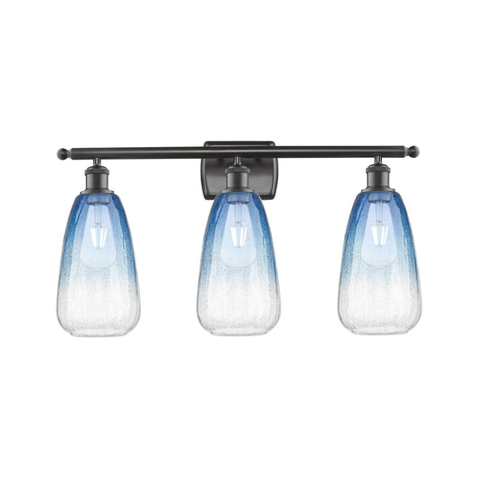 Innovations Brookhaven Almond 26in 3-Light Bath Vanity Light | Industrial Oil Rubbed Bronze and Sapphire Blue Glass | Bathroom | Model 516-3W-OB-G480-6SB