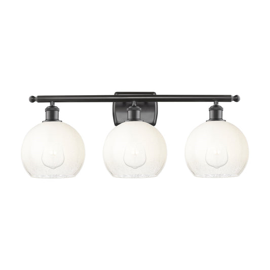 Innovations Brookhaven Globe 28in 3-Light Bath Vanity Light | Industrial Oil Rubbed Bronze Steel and Opal Glass | Bathroom | Model 516-3W-OB-G483-8OP
