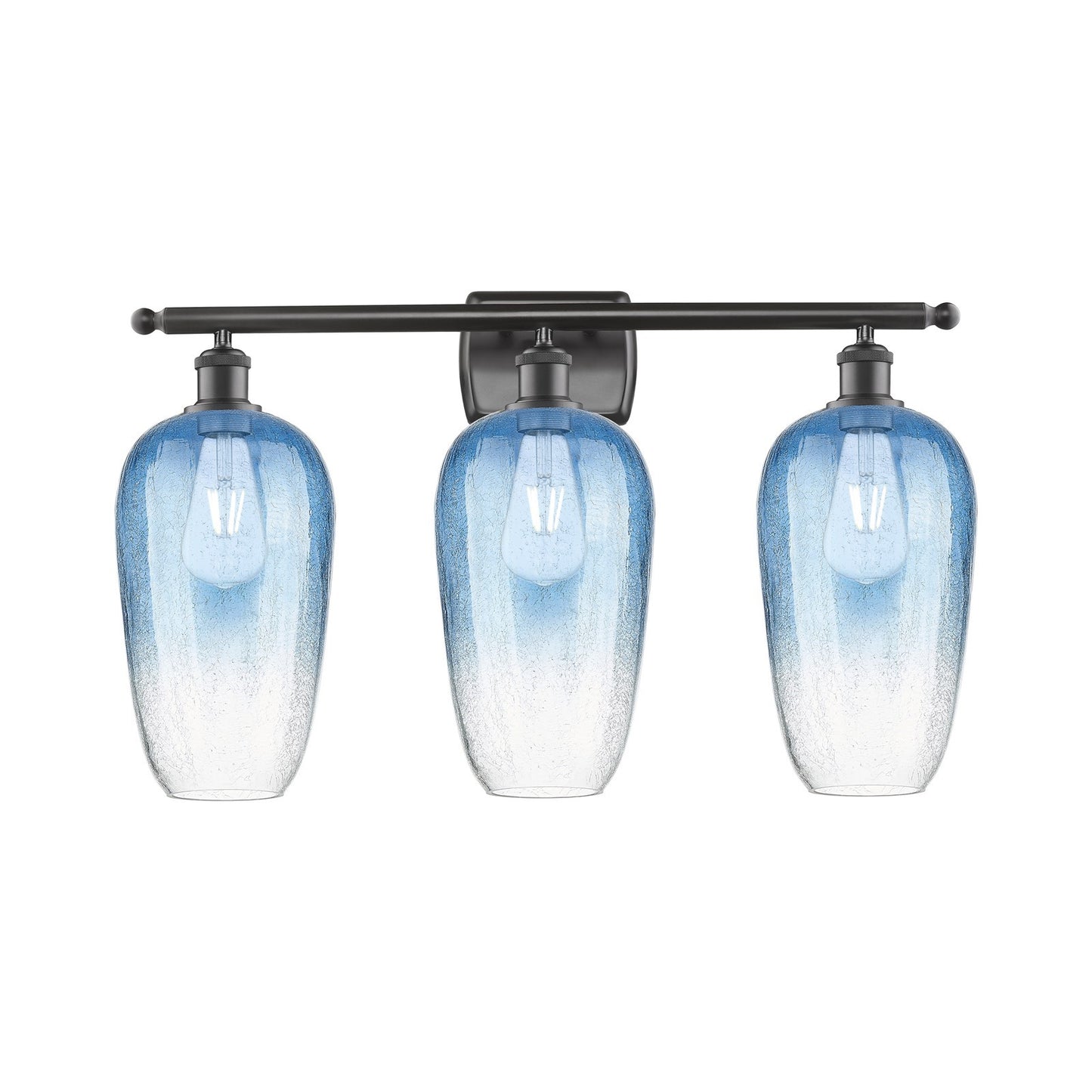 Innovations Brookhaven Flute 27in 3-Light Bath Vanity Light | Industrial Oil Rubbed Bronze Steel and Sapphire Blue Glass | Model 516-3W-OB-G484-7SB