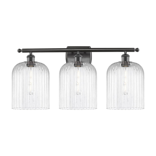 Innovations Bridal Veil 25in 3-Light Bath Vanity | Art Nouveau Industrial Oil Rubbed Bronze and Clear Ribbed Glass | Bathroom | Model 516-3W-OB-G559-8CL