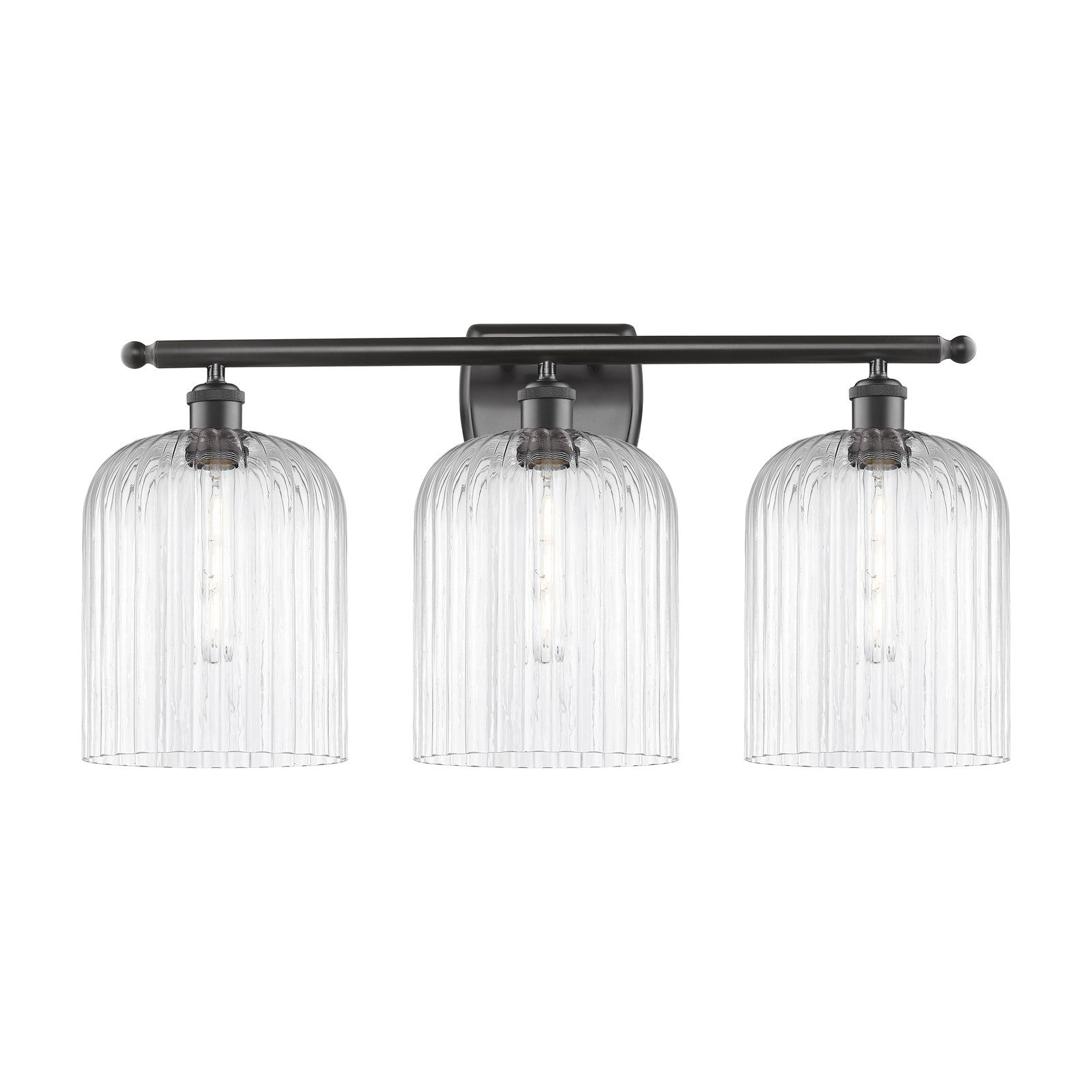 Innovations Bridal Veil 25in 3-Light Bath Vanity | Art Nouveau Industrial Oil Rubbed Bronze and Clear Ribbed Glass | Bathroom | Model 516-3W-OB-G559-8CL