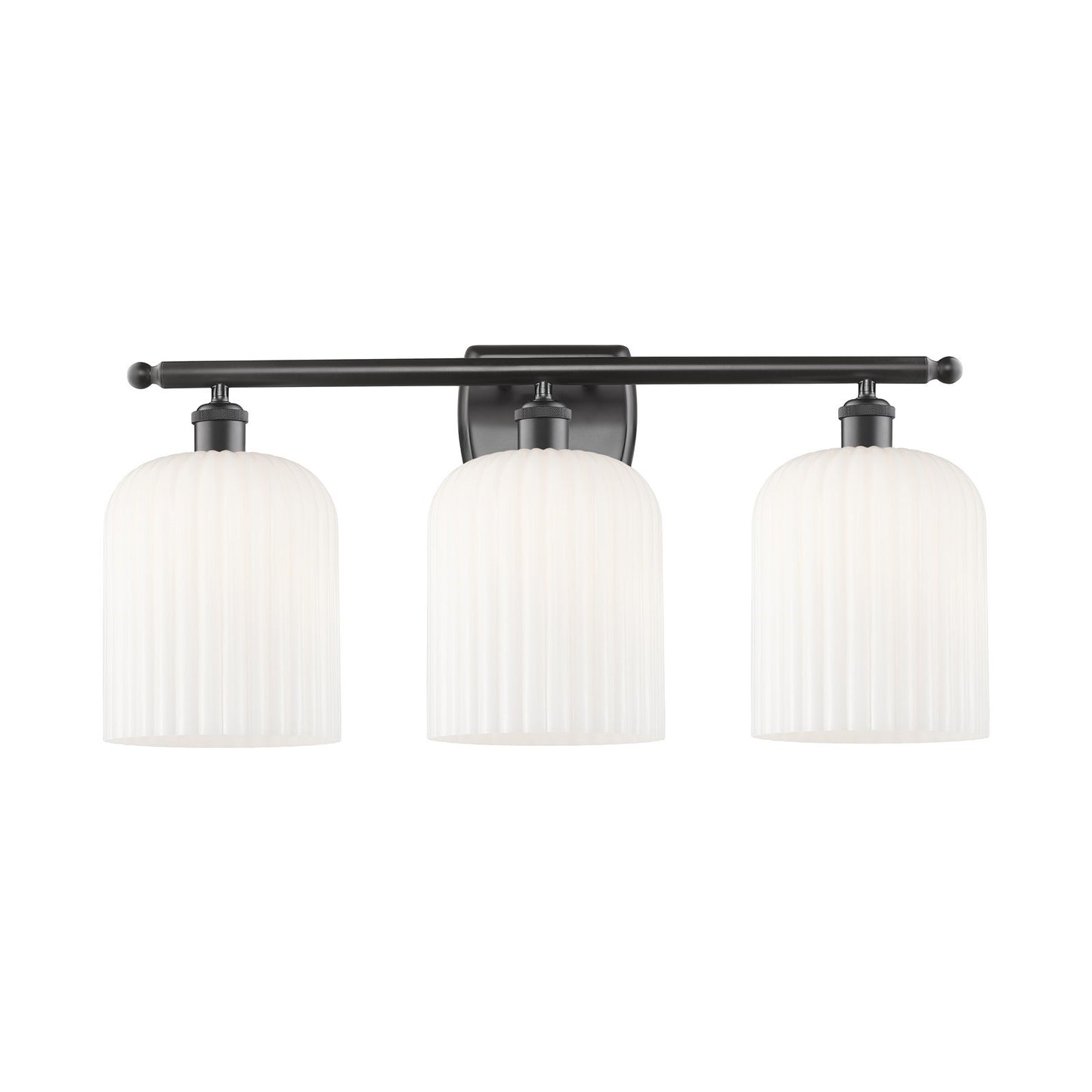 Innovations Bridal Veil 25in 3-Light Bath Vanity Light | Industrial Oil Rubbed Bronze and Gloss White Ribbed Glass | Bathroom | Model 516-3W-OB-G559-8GWH