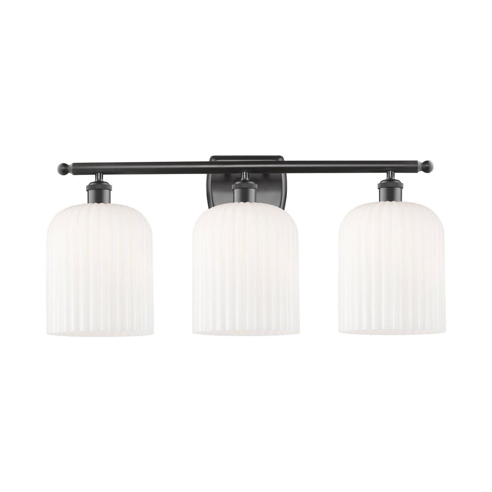 Innovations Bridal Veil 25in 3-Light Bath Vanity Light | Industrial Oil Rubbed Bronze and Gloss White Ribbed Glass | Bathroom | Model 516-3W-OB-G559-8GWH