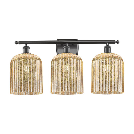 Innovations Bridal Veil 25in 3-Light Bath Vanity | Art Nouveau Oil Rubbed Bronze and Mercury Ribbed Glass | Bathroom Vanity | Model 516-3W-OB-G559-8ME