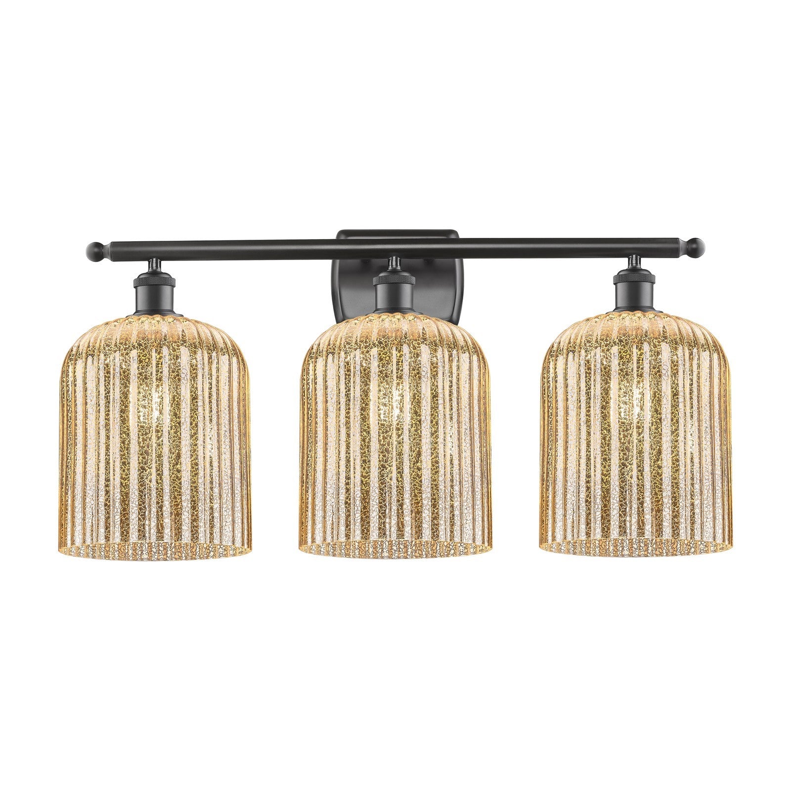 Innovations Bridal Veil 25in 3-Light Bath Vanity | Art Nouveau Oil Rubbed Bronze and Mercury Ribbed Glass | Bathroom Vanity | Model 516-3W-OB-G559-8ME