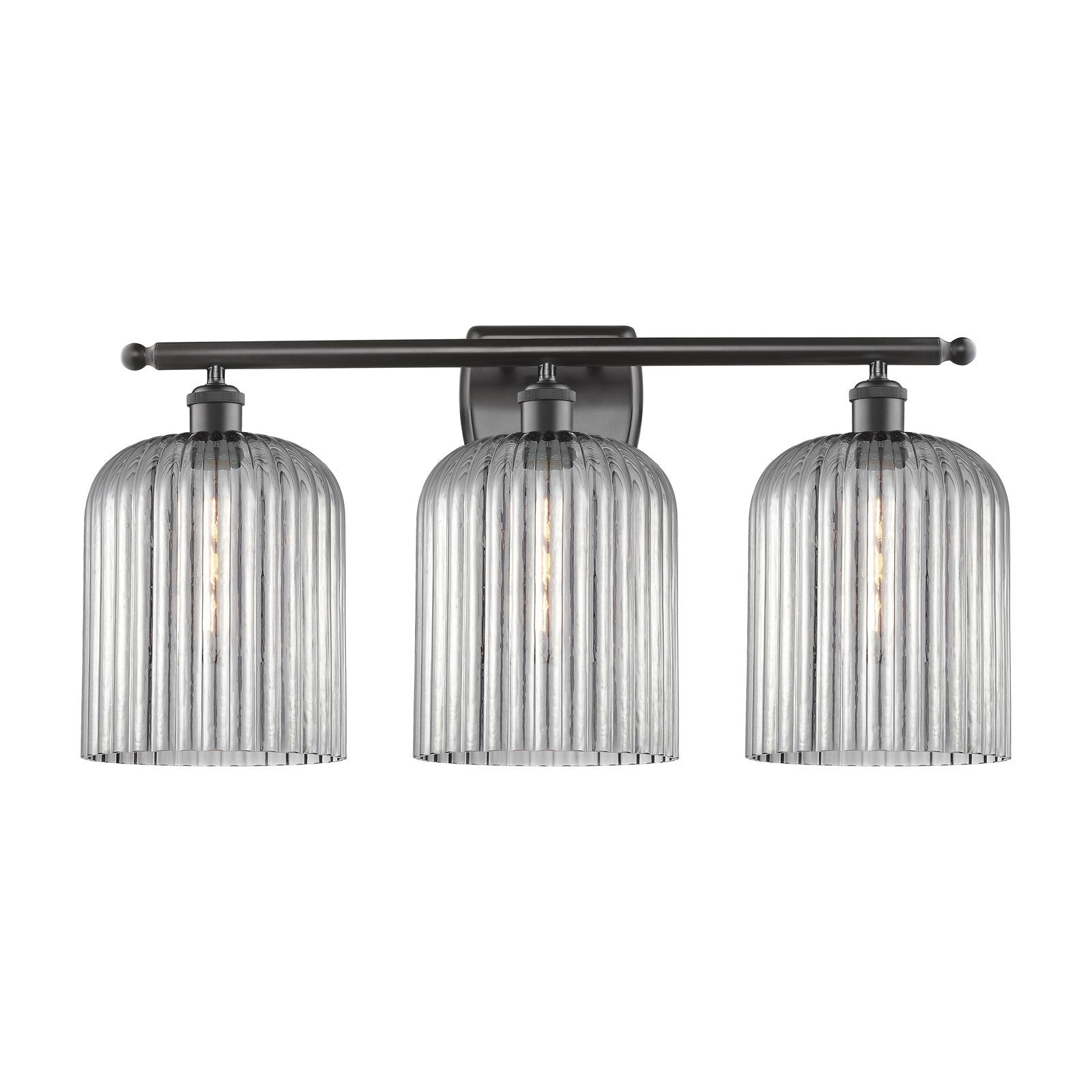 Innovations Bridal Veil 25in 3-Light Bath Vanity Light | Art Nouveau Oil Rubbed Bronze and Light Smoke Ribbed Glass | Bathroom | Model 516-3W-OB-G559-8SM