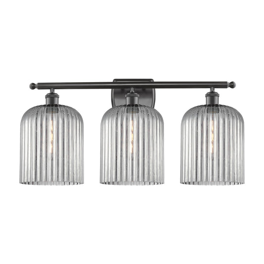 Innovations Bridal Veil 25in 3-Light Bath Vanity Light | Art Nouveau Oil Rubbed Bronze and Light Smoke Ribbed Glass | Bathroom | Model 516-3W-OB-G559-8SM