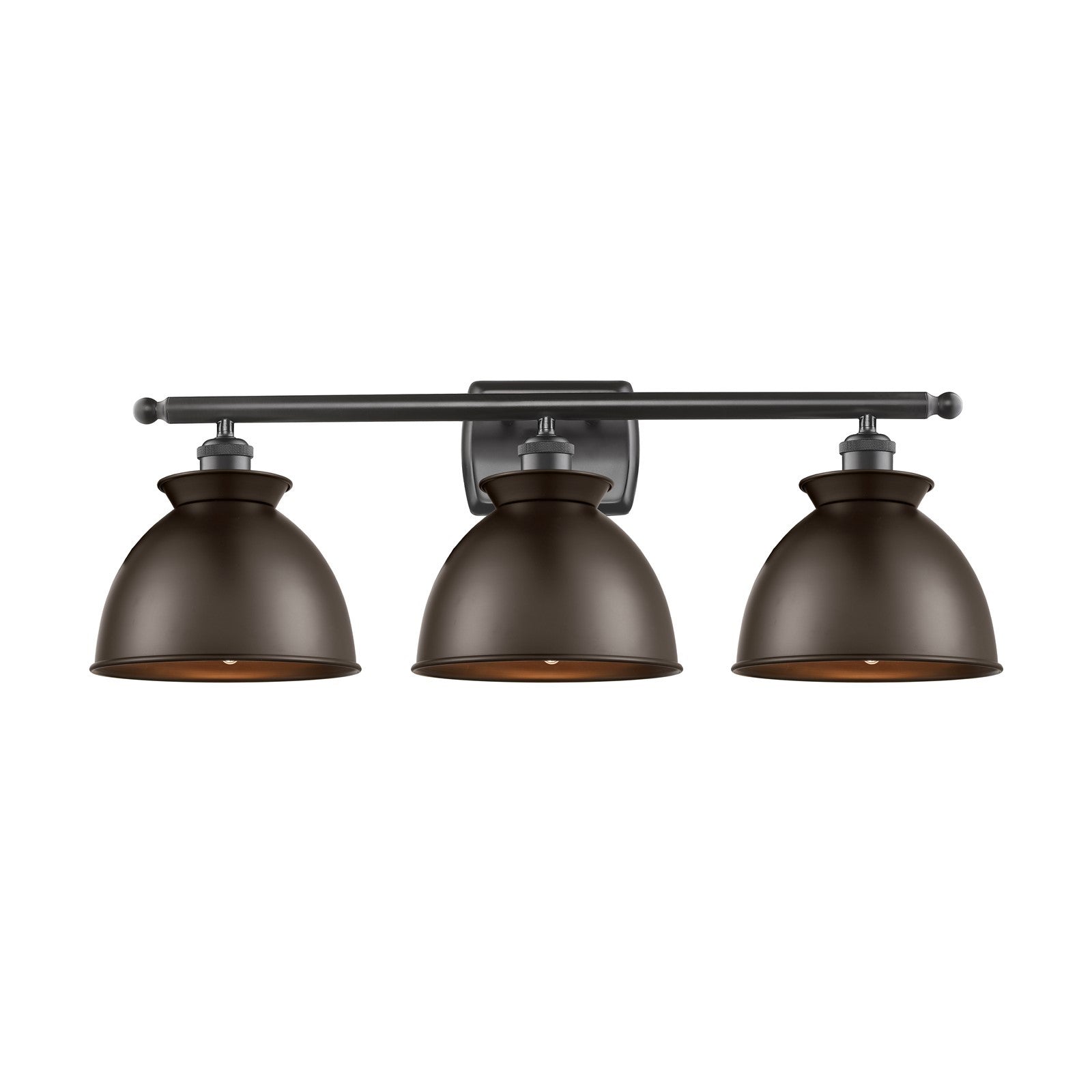 Innovations Adirondack 28in 3-Light Bath Vanity Light | Industrial Oil Rubbed Bronze Steel and Cast Brass Metal Shade | Model 516-3W-OB-M14-OB-LED