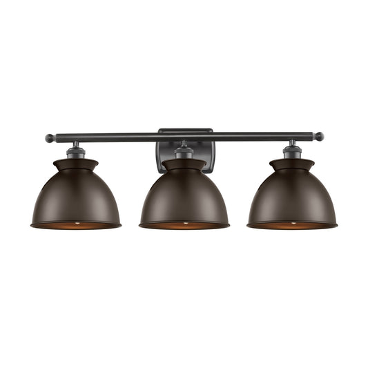 Innovations Adirondack 28in 3-Light Bath Vanity Light | Industrial Oil Rubbed Bronze Steel and Cast Brass Metal Shade | Model 516-3W-OB-M14-OB-LED