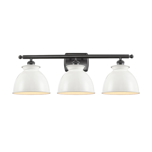 Innovations Adirondack 28in 3-Light Bath Vanity | Industrial Farmhouse Oil Rubbed Bronze Steel and Glossy White Metal Shade | Model 516-3W-OB-M14-W