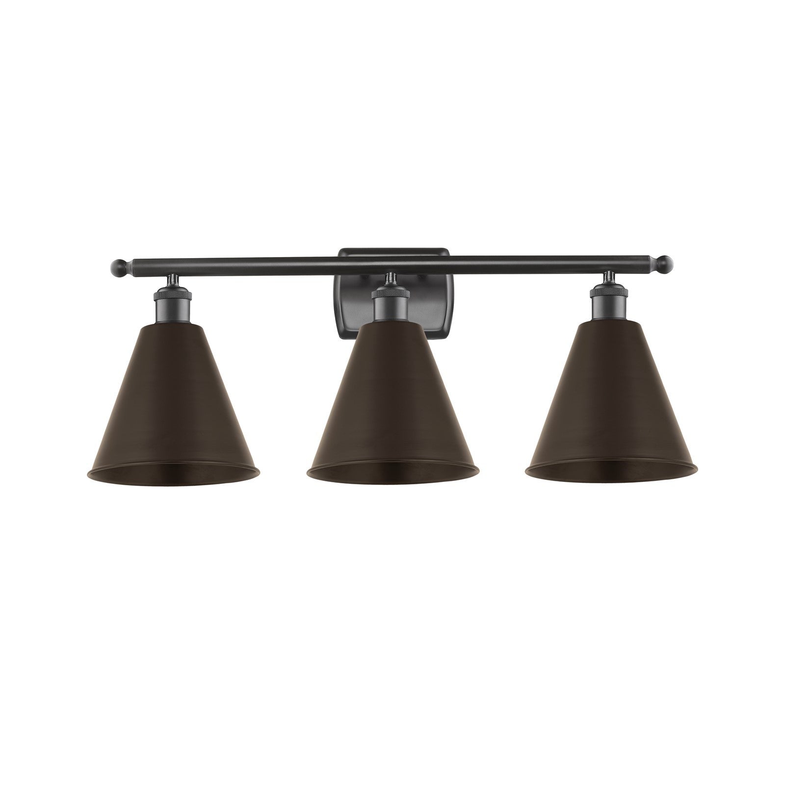 Innovations Berkshire 28in 3-Light Bath Vanity Light | Industrial Oil Rubbed Bronze Steel and Cast Brass Metal Cone Shade | Model 516-3W-OB-MBC-8-OB