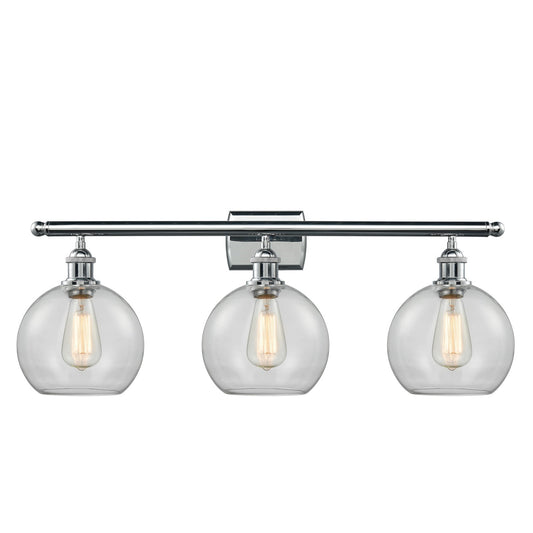 Innovations Athens 28in 3-Light Bath Vanity | Industrial Modern Polished Chrome Steel and Clear Glass | Bathroom Vanity & | Model 516-3W-PC-G122-8-LED