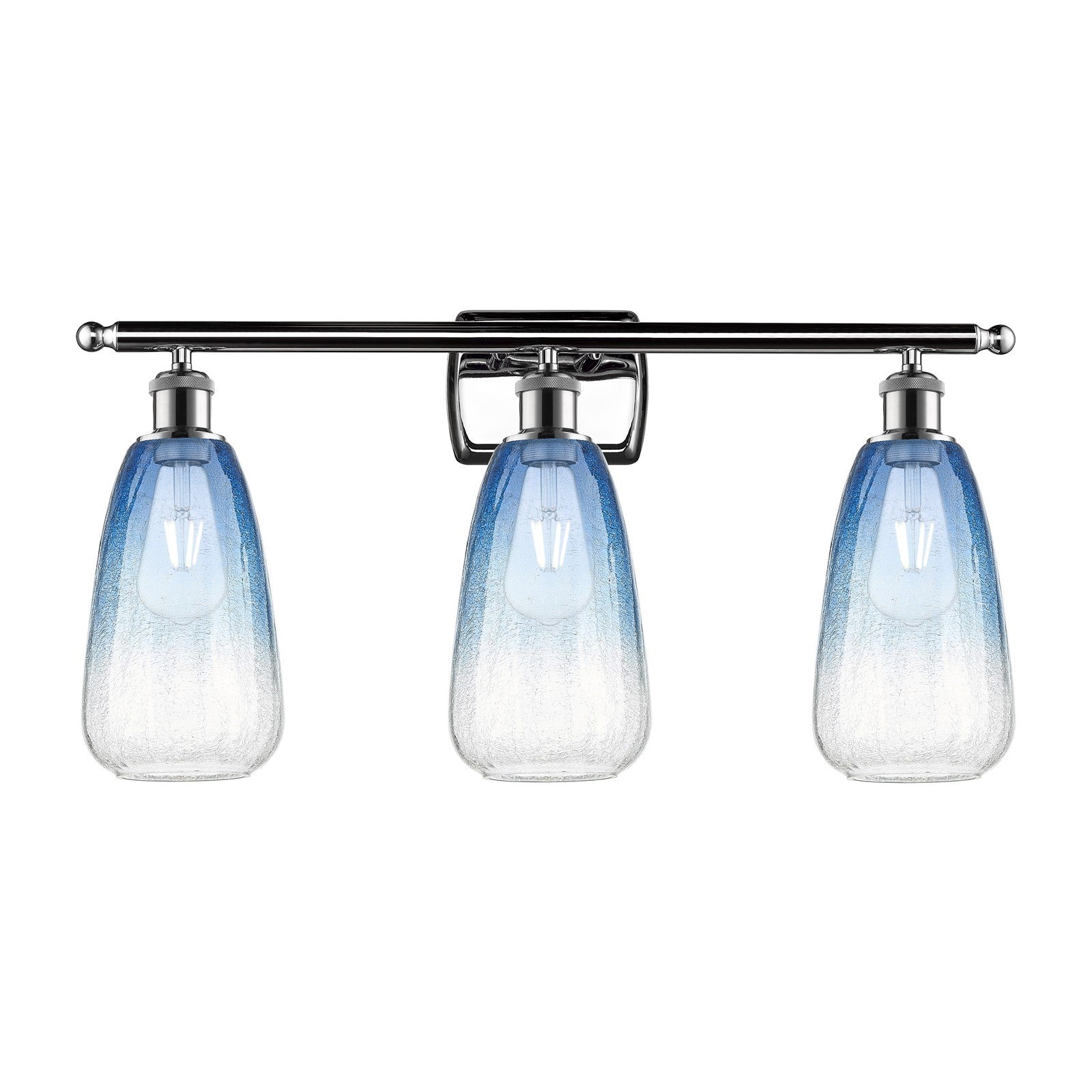 Innovations Brookhaven Almond 26in 3-Light Bath Vanity Light | Industrial Polished Chrome and Sapphire Blue Glass | Bathroom | Model 516-3W-PC-G480-6SB