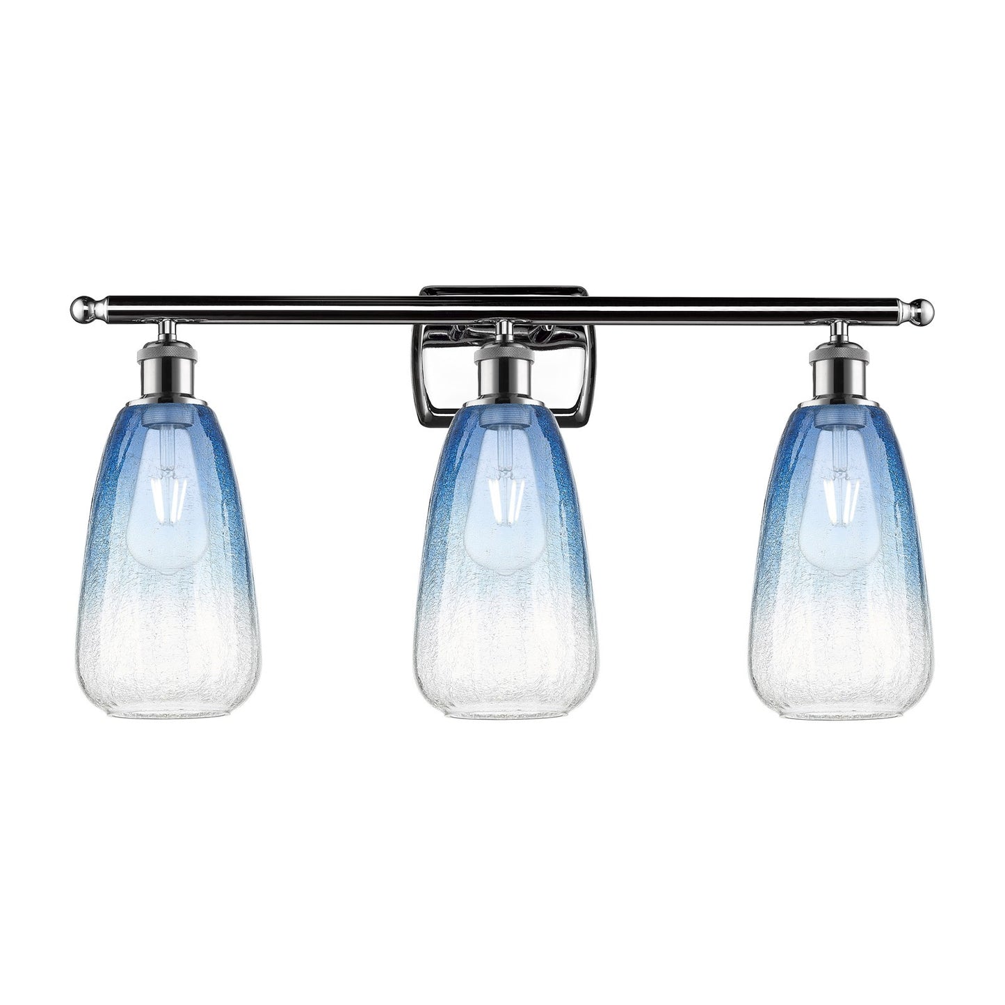 Innovations Brookhaven Almond 26in 3-Light Bath Vanity Light | Industrial Polished Chrome and Sapphire Blue Glass | Bathroom | Model 516-3W-PC-G480-6SB
