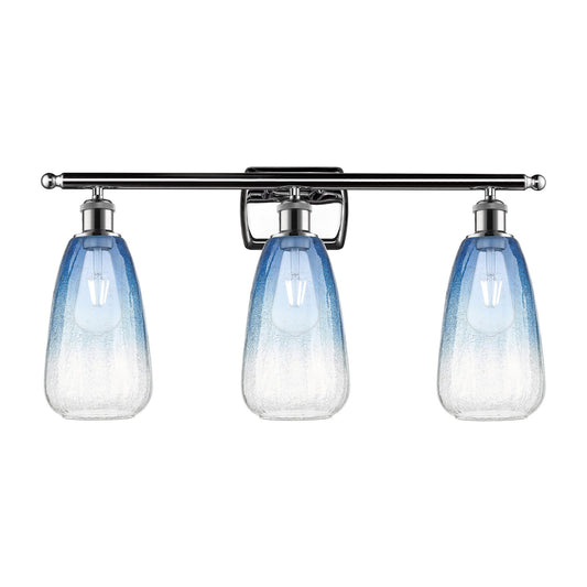 Innovations Brookhaven Almond 26in 3-Light Bath Vanity Light | Industrial Polished Chrome and Sapphire Blue Glass | Bathroom | Model 516-3W-PC-G480-6SB