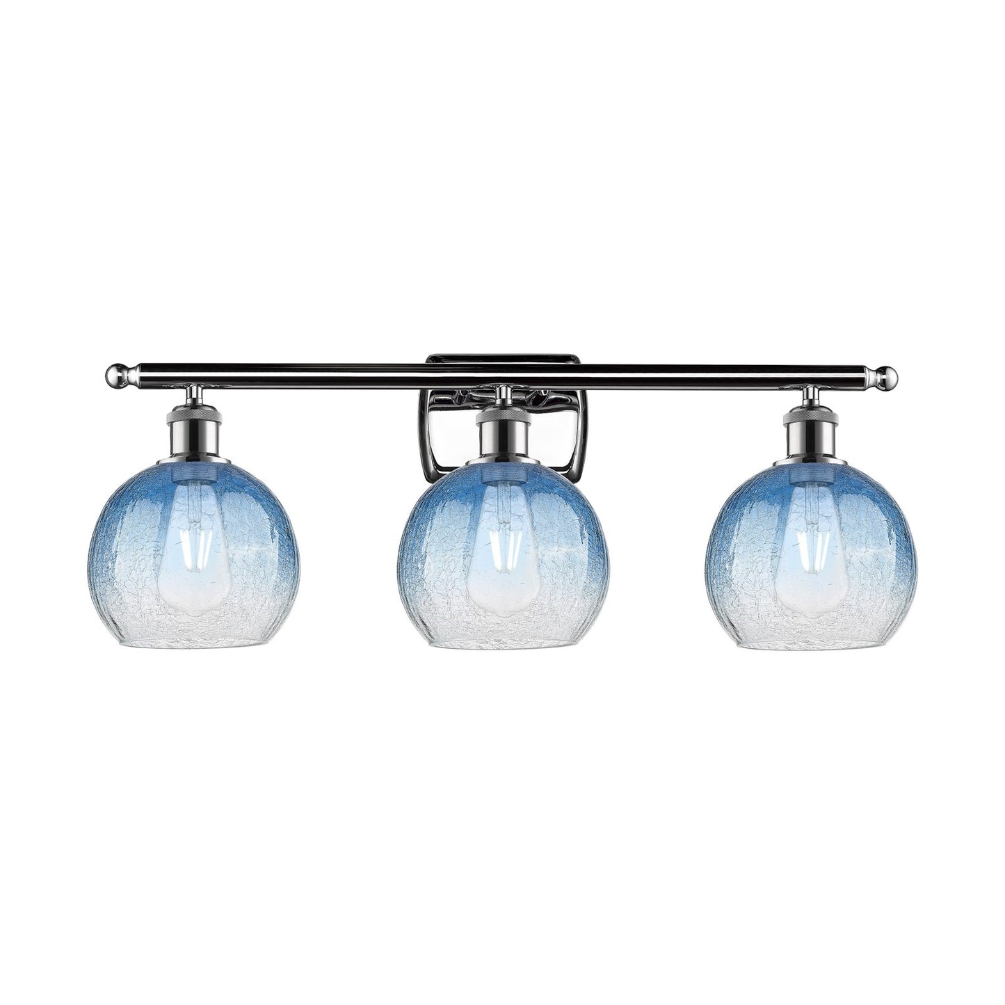 Innovations Brookhaven Globe 28in 3-Light Bath Vanity Light | Industrial Modern Polished Chrome and Sapphire Blue Glass | Model 516-3W-PC-G483-8SB