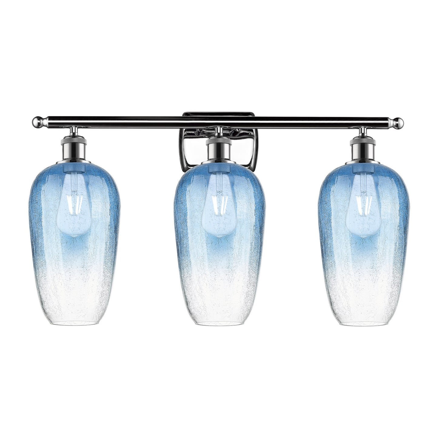 Innovations Brookhaven Flute 27in 3-Light Bath Vanity | Industrial Modern Contempo Polished Chrome and Sapphire Blue Glass | Model 516-3W-PC-G484-7SB
