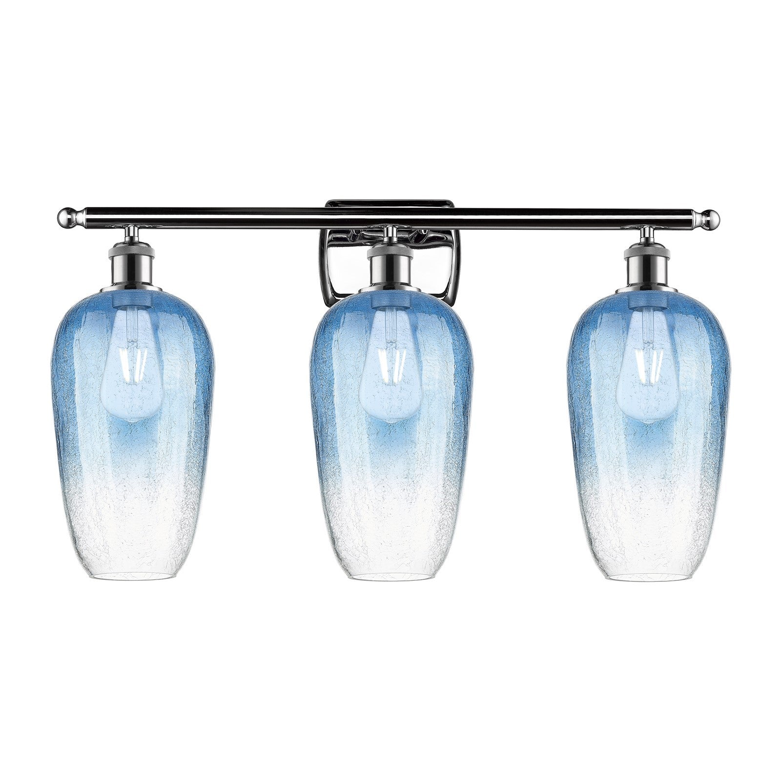 Innovations Brookhaven Flute 27in 3-Light Bath Vanity | Industrial Modern Contempo Polished Chrome and Sapphire Blue Glass | Model 516-3W-PC-G484-7SB