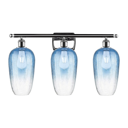 Innovations Brookhaven Flute 27in 3-Light Bath Vanity | Industrial Modern Contempo Polished Chrome and Sapphire Blue Glass | Model 516-3W-PC-G484-7SB