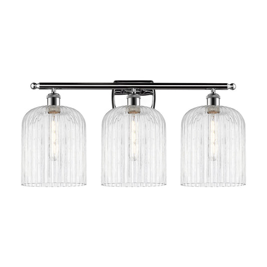 Innovations Bridal Veil 25in 3-Light Bath Vanity | Art Nouveau Polished Chrome Steel and Clear Ribbed Bell Glass | Bathroom & | Model 516-3W-PC-G559-8CL