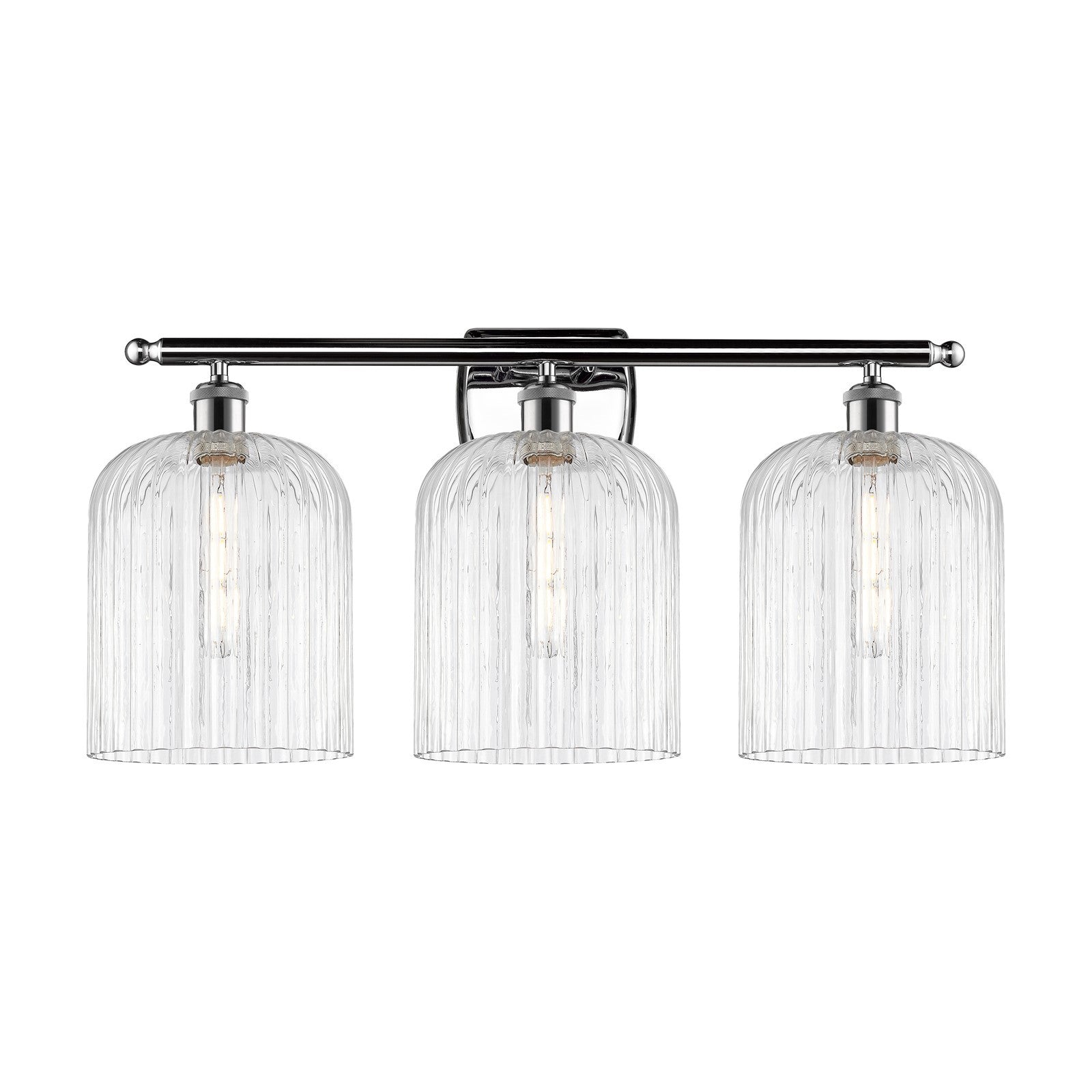 Innovations Bridal Veil 25in 3-Light Bath Vanity | Art Nouveau Polished Chrome Steel and Clear Ribbed Bell Glass | Bathroom & | Model 516-3W-PC-G559-8CL