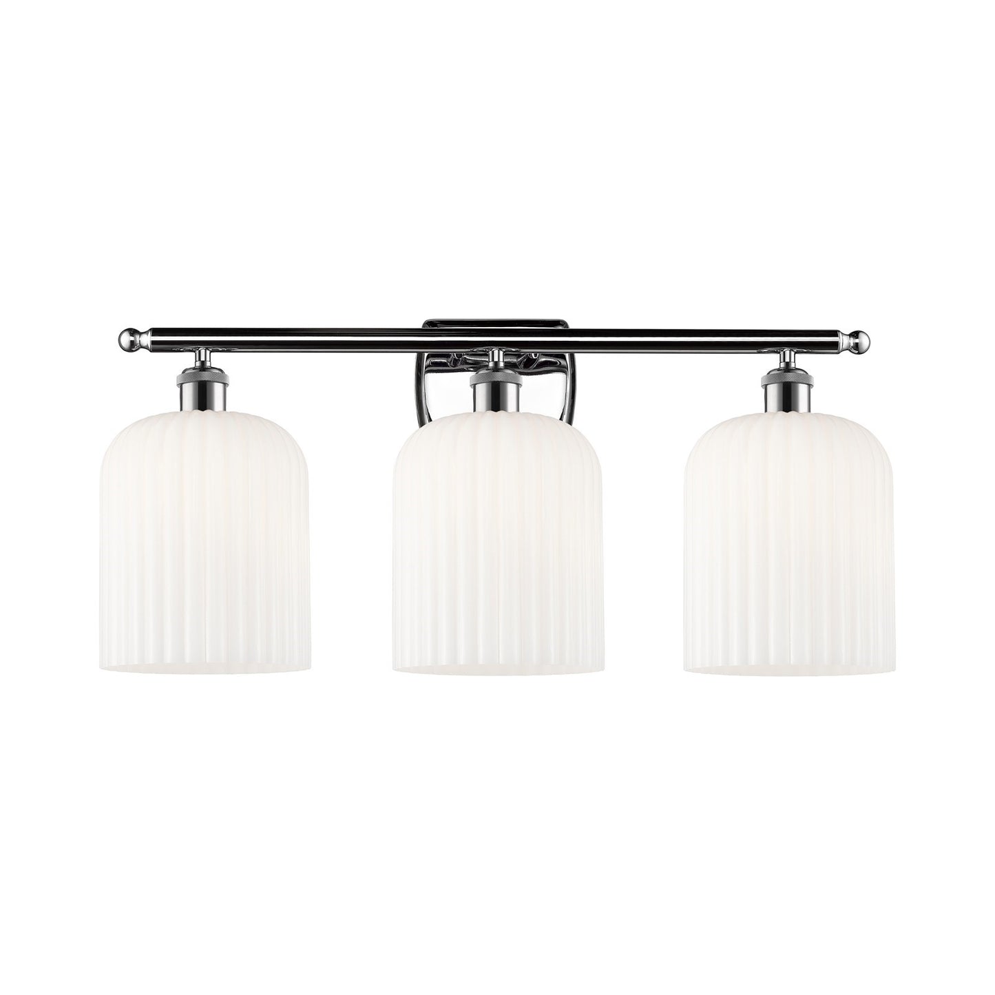 Innovations Bridal Veil 25in 3-Light Bath Vanity Light | Art Nouveau Polished Chrome and Gloss White Ribbed Glass | Bathroom | Model 516-3W-PC-G559-8GWH