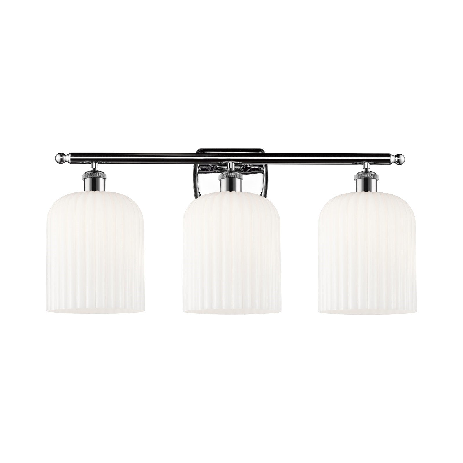 Innovations Bridal Veil 25in 3-Light Bath Vanity Light | Art Nouveau Polished Chrome and Gloss White Ribbed Glass | Bathroom | Model 516-3W-PC-G559-8GWH