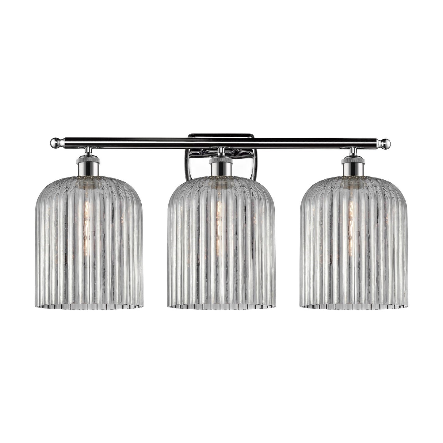 Innovations Bridal Veil 25in 3-Light Bath Vanity Light | Art Nouveau Polished Chrome and Light Smoke Ribbed Glass | Bathroom & | Model 516-3W-PC-G559-8SM