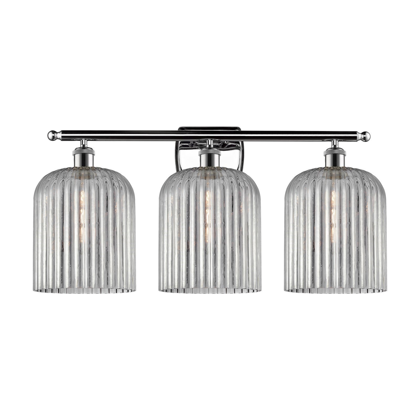 Innovations Bridal Veil 25in 3-Light Bath Vanity Light | Art Nouveau Polished Chrome and Light Smoke Ribbed Glass | Bathroom & | Model 516-3W-PC-G559-8SM